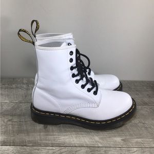 Vintage Dr Doc Martens 1460 White Leather Combat Womens Boots Size UK 5 US 7